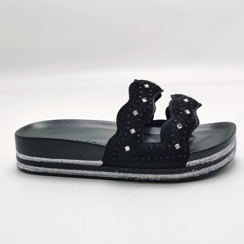 OEM Fashion Imitation Suede Upper PVC Jeweled Women Casual Sandals