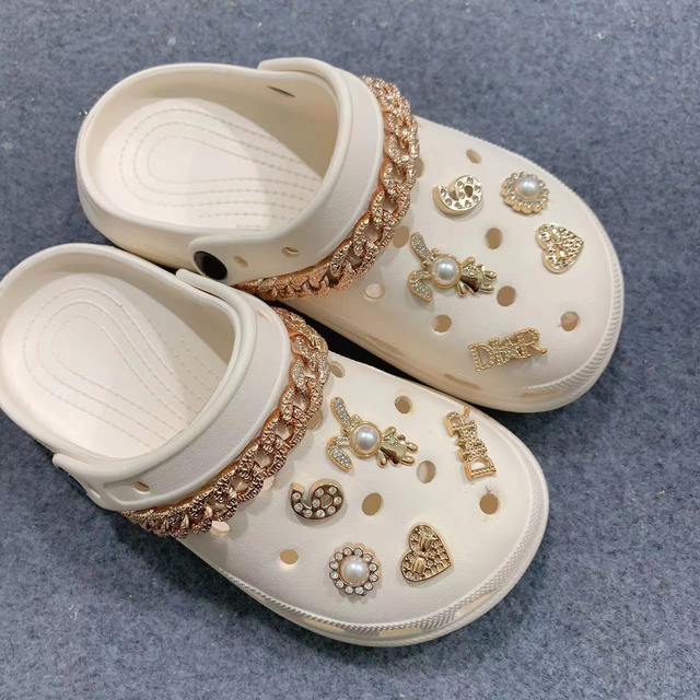 Designer Pearl Flowers Jewelry Shoe Charms Rhinestone Chain Garden Sandal Clog