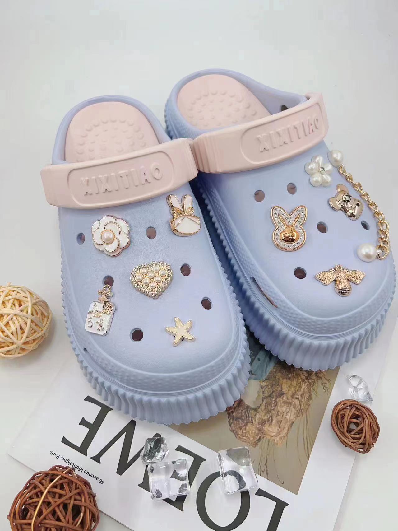 Designer Pearl Flowers Jewelry Shoe Charms Rhinestone Chain Garden Sandal Clog