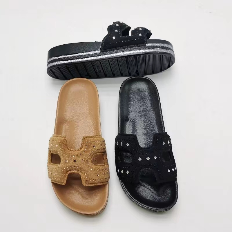 OEM Fashion Imitation Suede Upper PVC Jeweled Women Casual Sandals