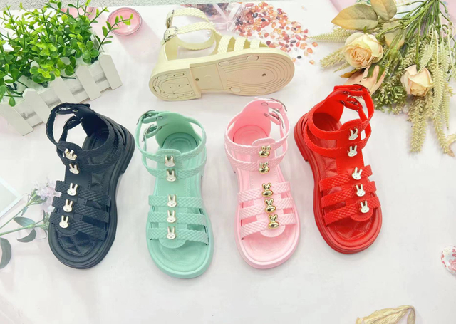 Children Summer Shoes Kids Sandals For Girls Pvc Flowers Princess Shoes Flat Sandals 