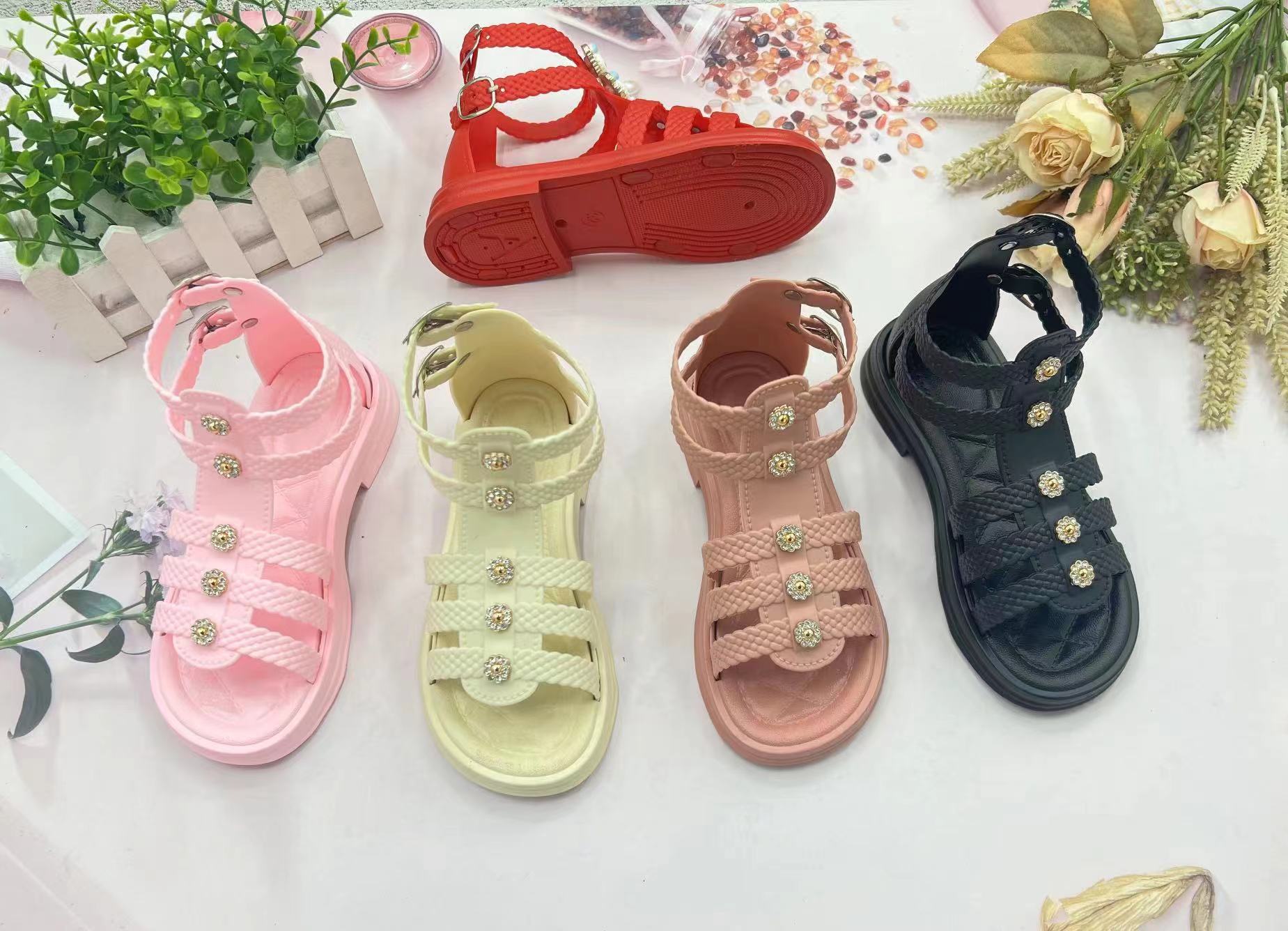 Children Summer Shoes Kids Sandals For Girls Pvc Flowers Princess Shoes Flat Sandals 