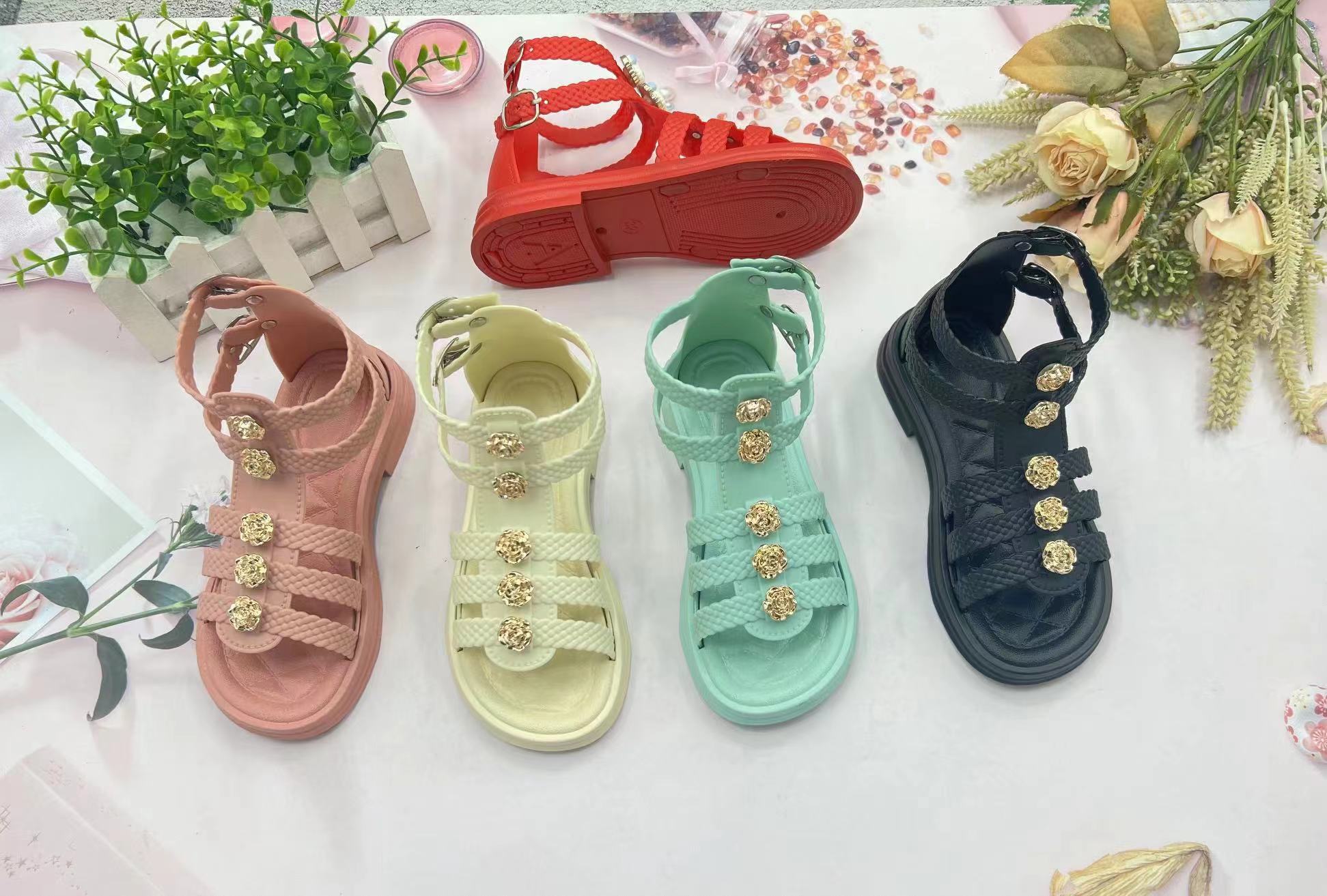 Children Summer Shoes Kids Sandals For Girls Pvc Flowers Princess Shoes Flat Sandals 