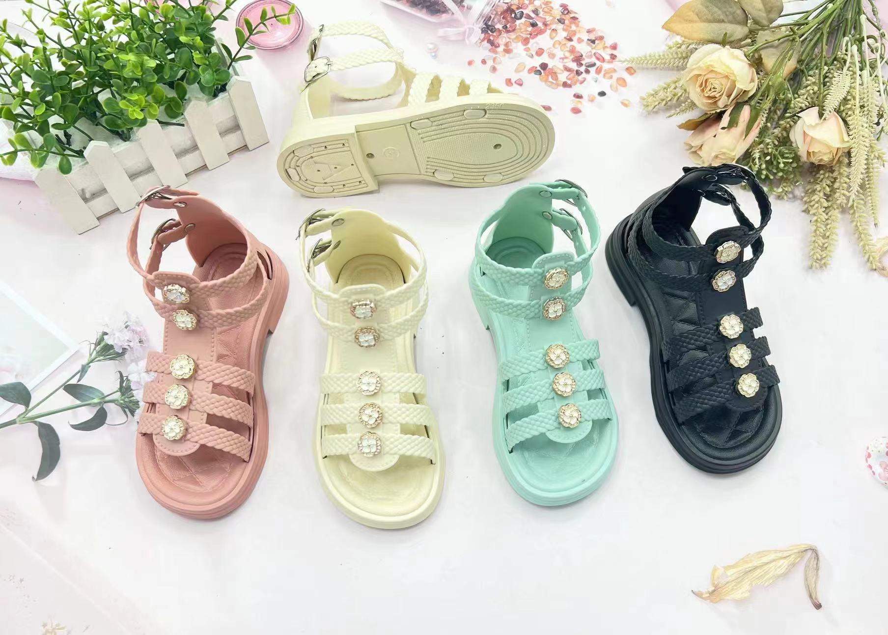 Children Summer Shoes Kids Sandals For Girls Pvc Flowers Princess Shoes Flat Sandals 