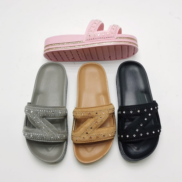 OEM Fashion Imitation Suede Upper PVC Jeweled Women Casual Sandals