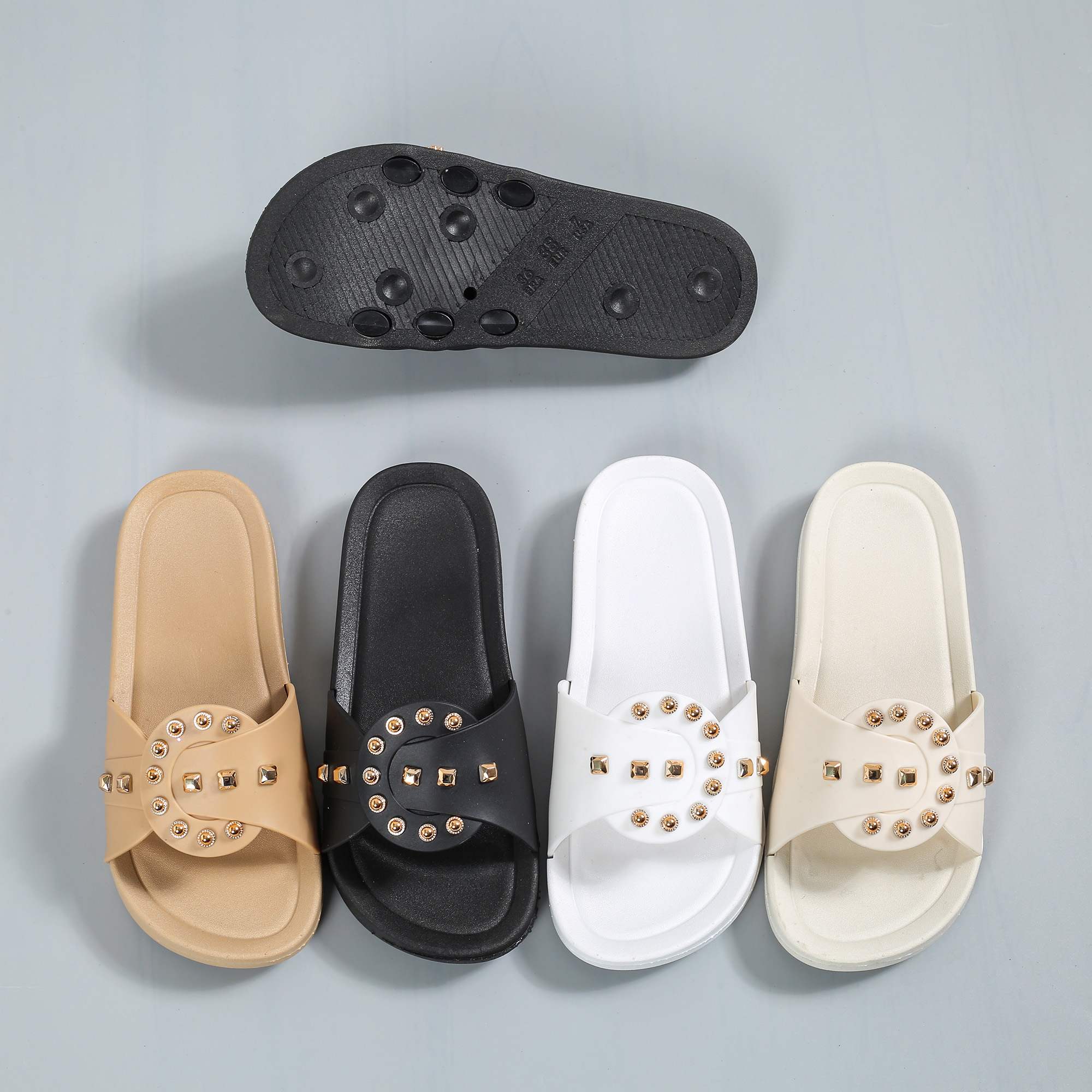  OEM Ladies Fashion Casual PVC Flat Slippers for Women