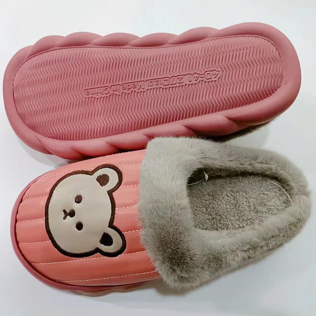 Winter Warm Women's Casual Bear Pattern Cotton Waterproof Indoor Slippers