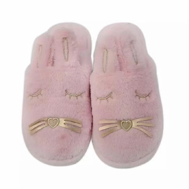 High-end Warm Winter Pink Fluffy Fuzzy Custom Women Home Bedroomh Slipper 