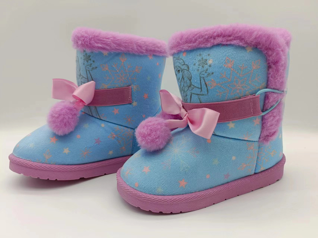 Winter Blue Thickened Kids Cotton Shoes Cartoon Frozen Girl Outdoor Snow Boots