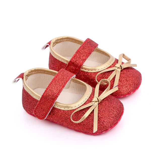Fashional Glitter Cute Ribbon Bowknot Toddler Infant Newborn Girl Shoes