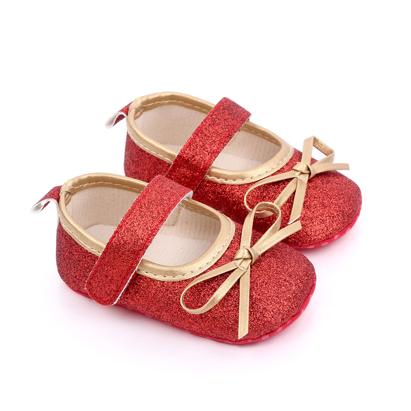 Fashional Glitter Cute Ribbon Bowknot Toddler Infant Newborn Girl Shoes