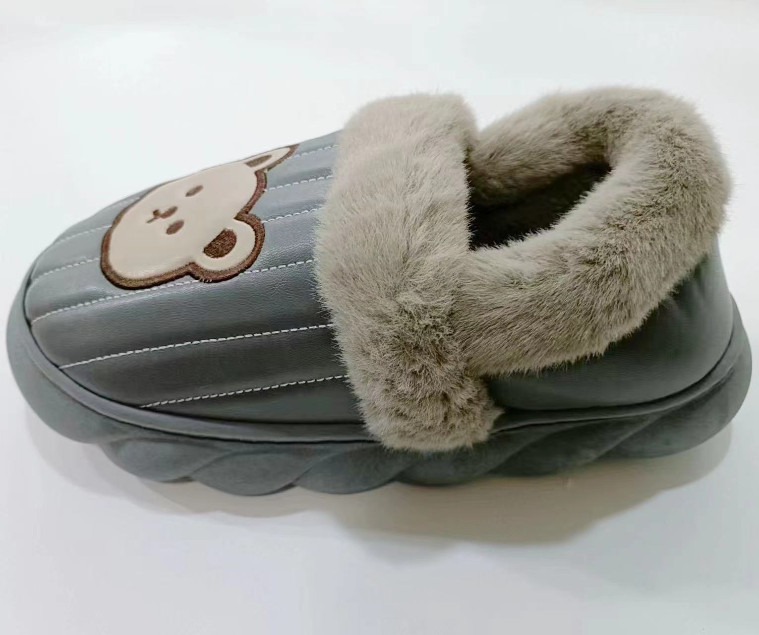 Waterproof Slippers Winter Indoor Home Cotton Shoes Non Slip Plush Cute Bear Men Slipper Shoes