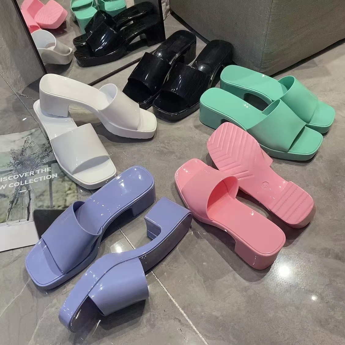 Summer Fashion Solid Color High-Heeled Sandals Casual Beach Woman Jelly Slipper
