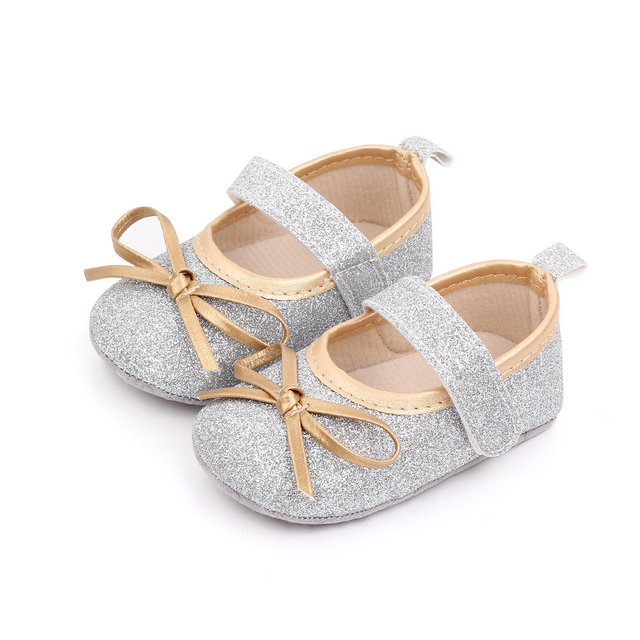 Newborn Baby Girl Bling Shoes with Bow Shoes Soft Sole Toddler Baby Shoes