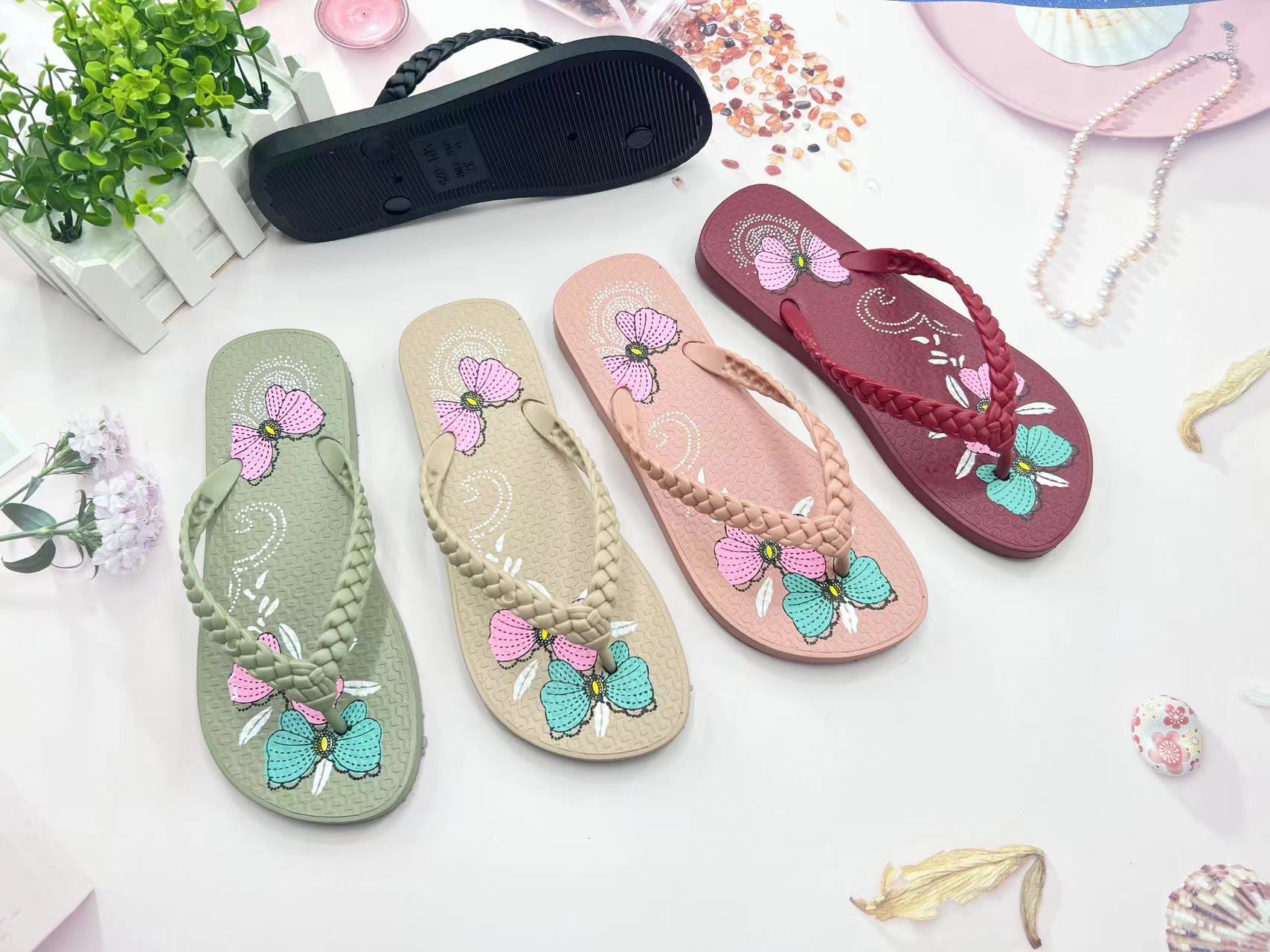  Ladies Pvc Cute Female Footwear Wedding Beach Women Slippers Flip Flops