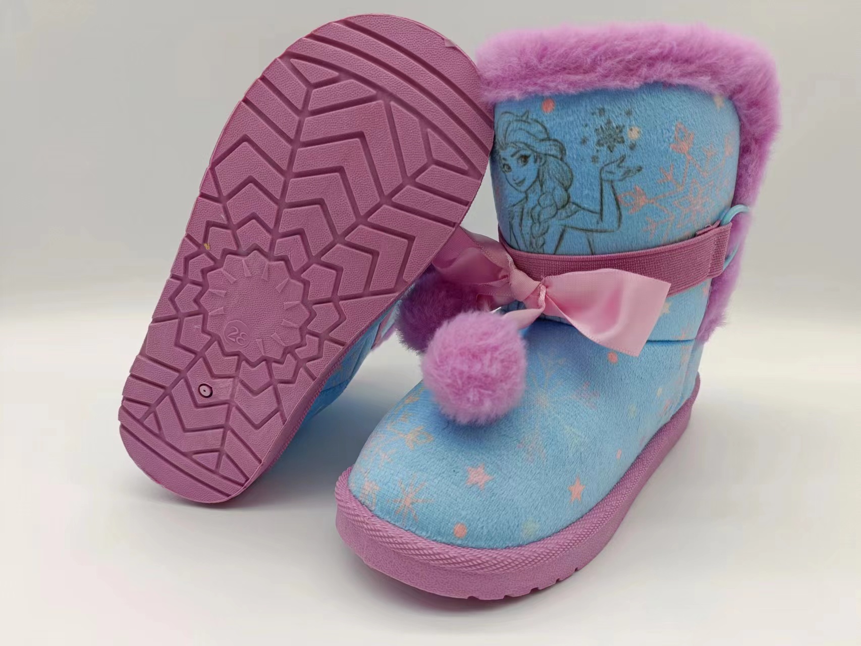 Winter Blue Thickened Kids Cotton Shoes Cartoon Frozen Girl Outdoor Snow Boots