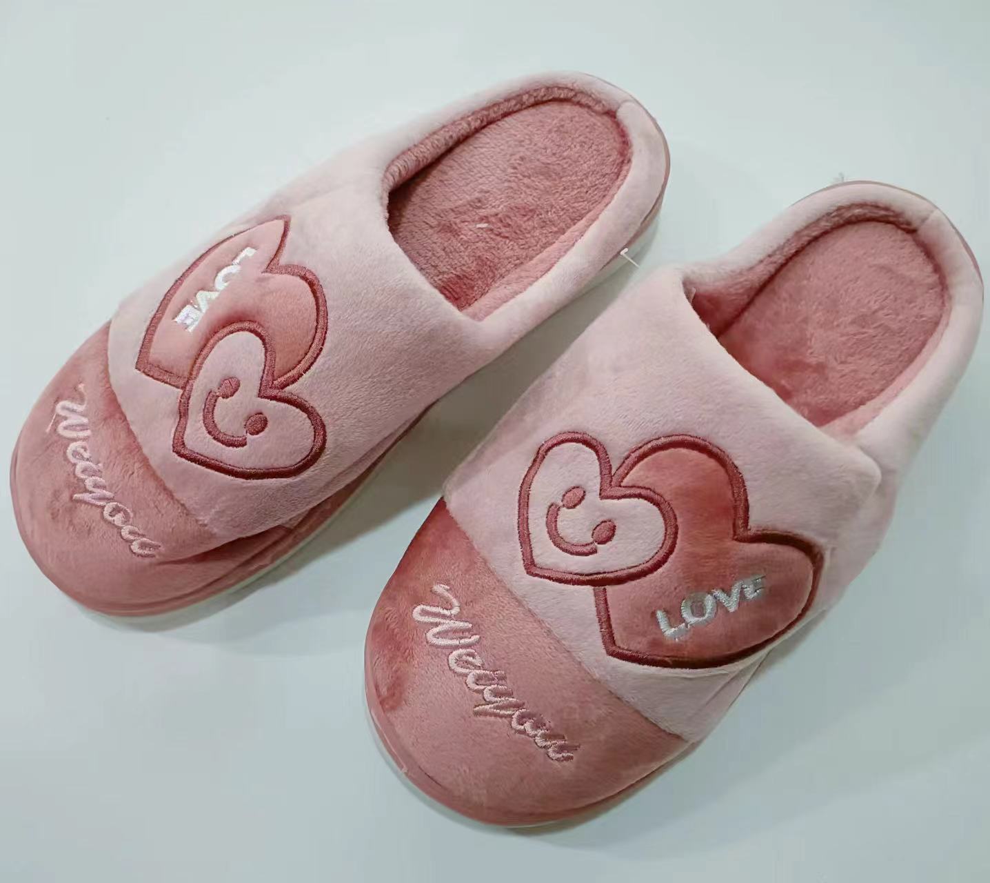 Winter Cotton Slippers Women's Heart To Heart Pattern Indoor Slippers