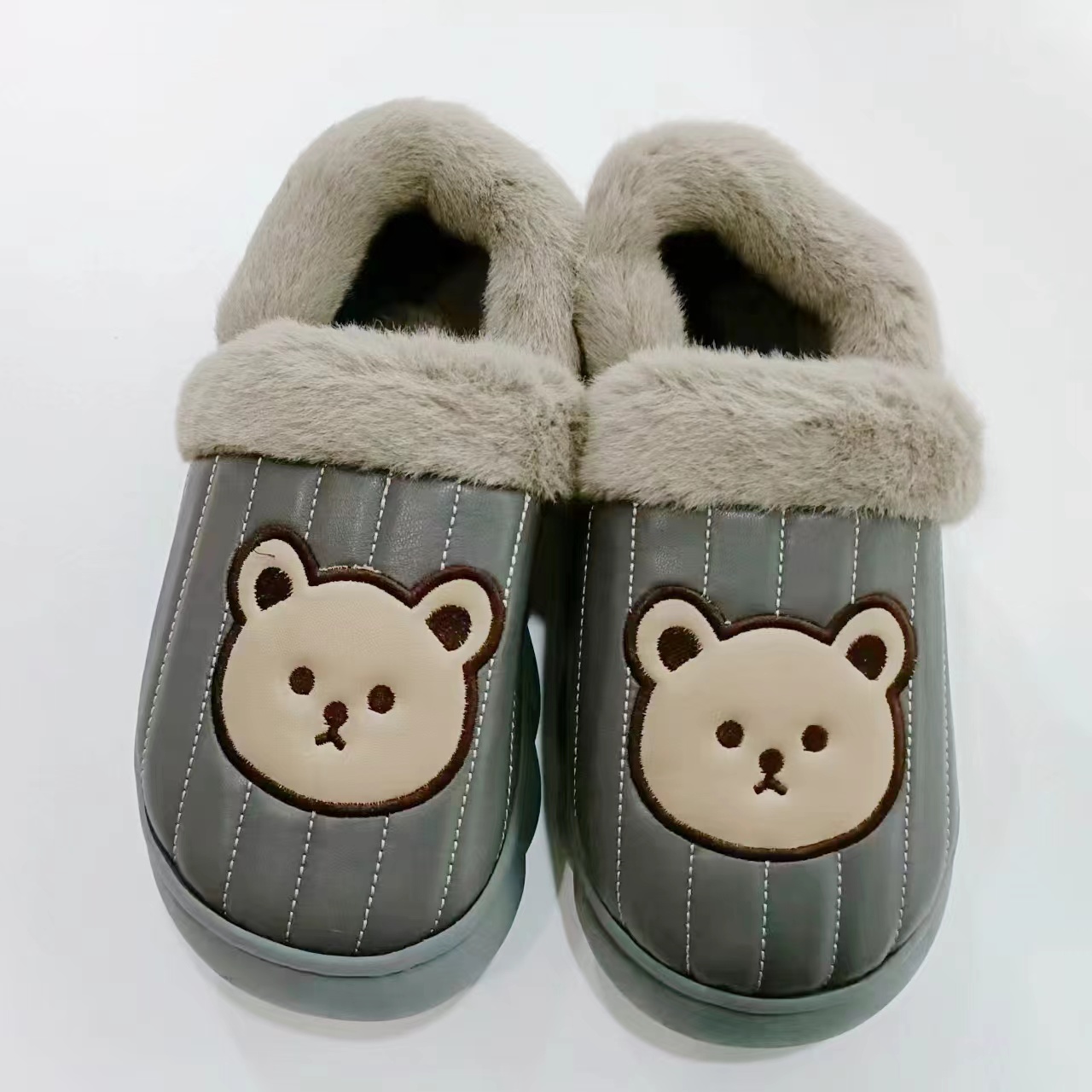 Waterproof Slippers Winter Indoor Home Cotton Shoes Non Slip Plush Cute Bear Men Slipper Shoes