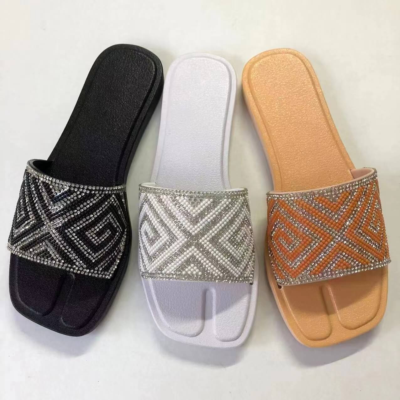 Women Slipper Sandal PVC Summer Slides Beach Water Anti Slip Slippers with Pearls Diamonds Reversible sequins beaded 