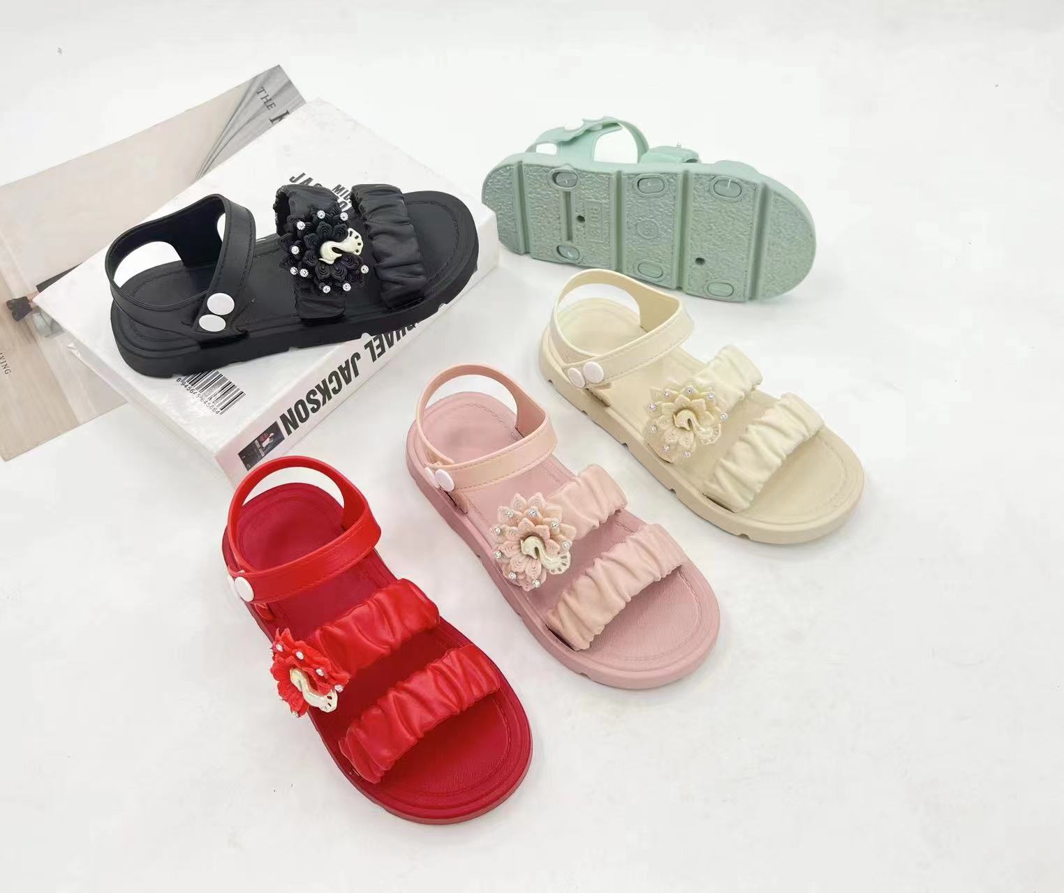 New Summer Baby Girls Fancy Sandals Flats Soft Bottom Open Toe Shoes With Flower Princess Girls Casual Beach Fashion Sandals