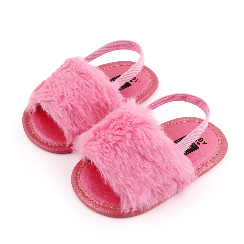 Customized Imitation Rabbit Hair Surface Children Sandals Super Soft Girl Sandals