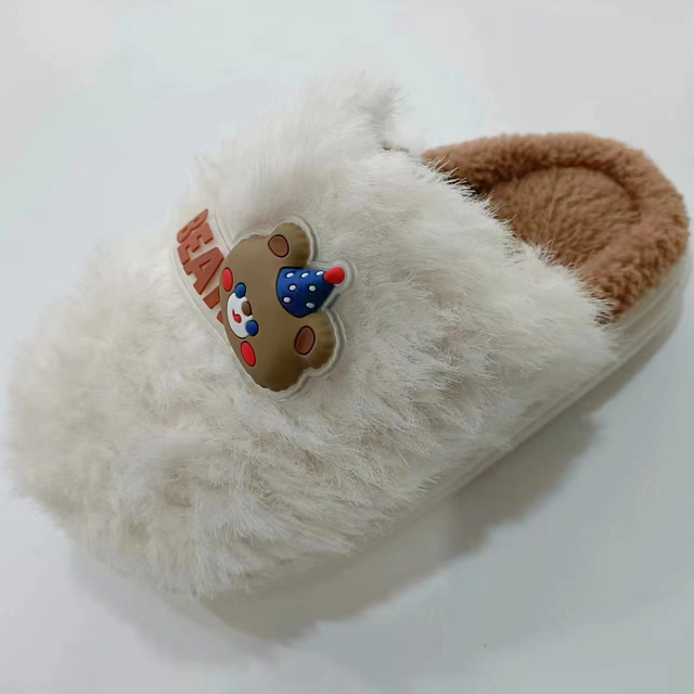 Winter Warm Soft Cute Bear Fluffy Indoor Home Slippers For Women
