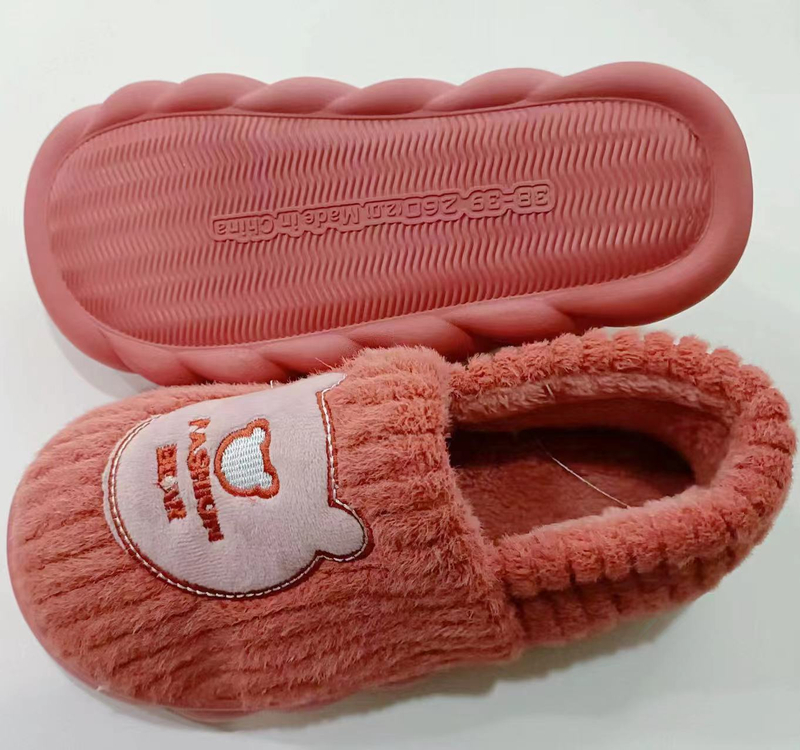 Lady Printed Short Plush Cotton House Winter Slippers For Girls 