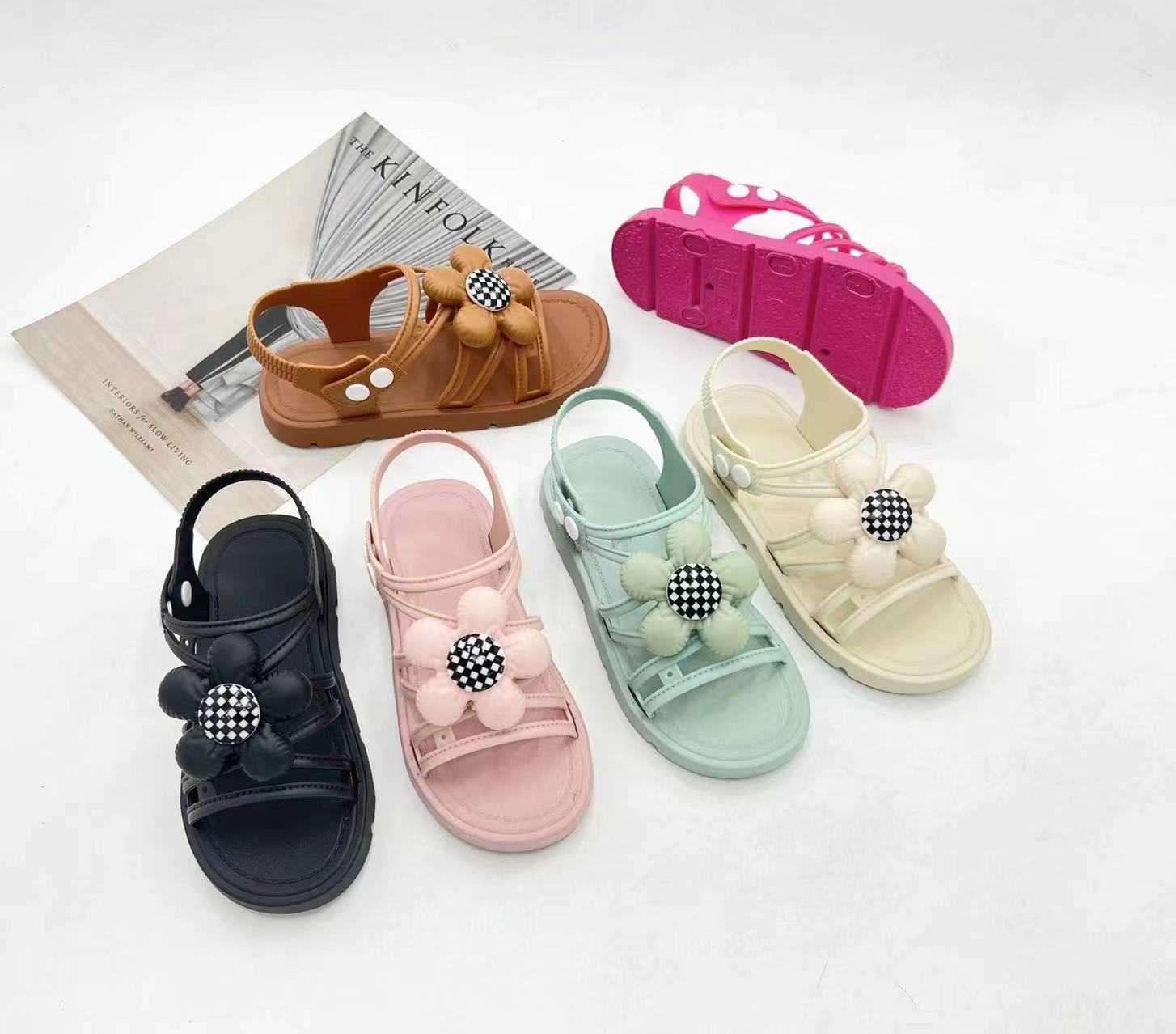 Summer Little Girls Sandals Flower Simple Cute Pink Green Children Sandals Toddler Baby Soft Casual School Girl Shoes