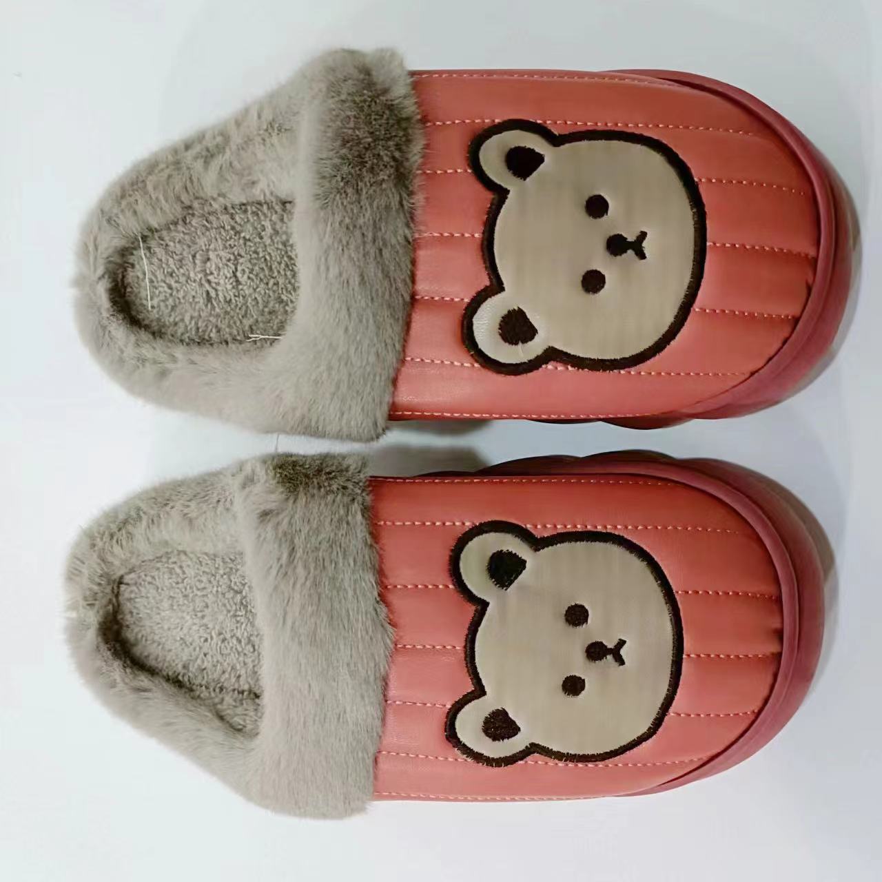 Winter Warm Women's Casual Bear Pattern Cotton Waterproof Indoor Slippers