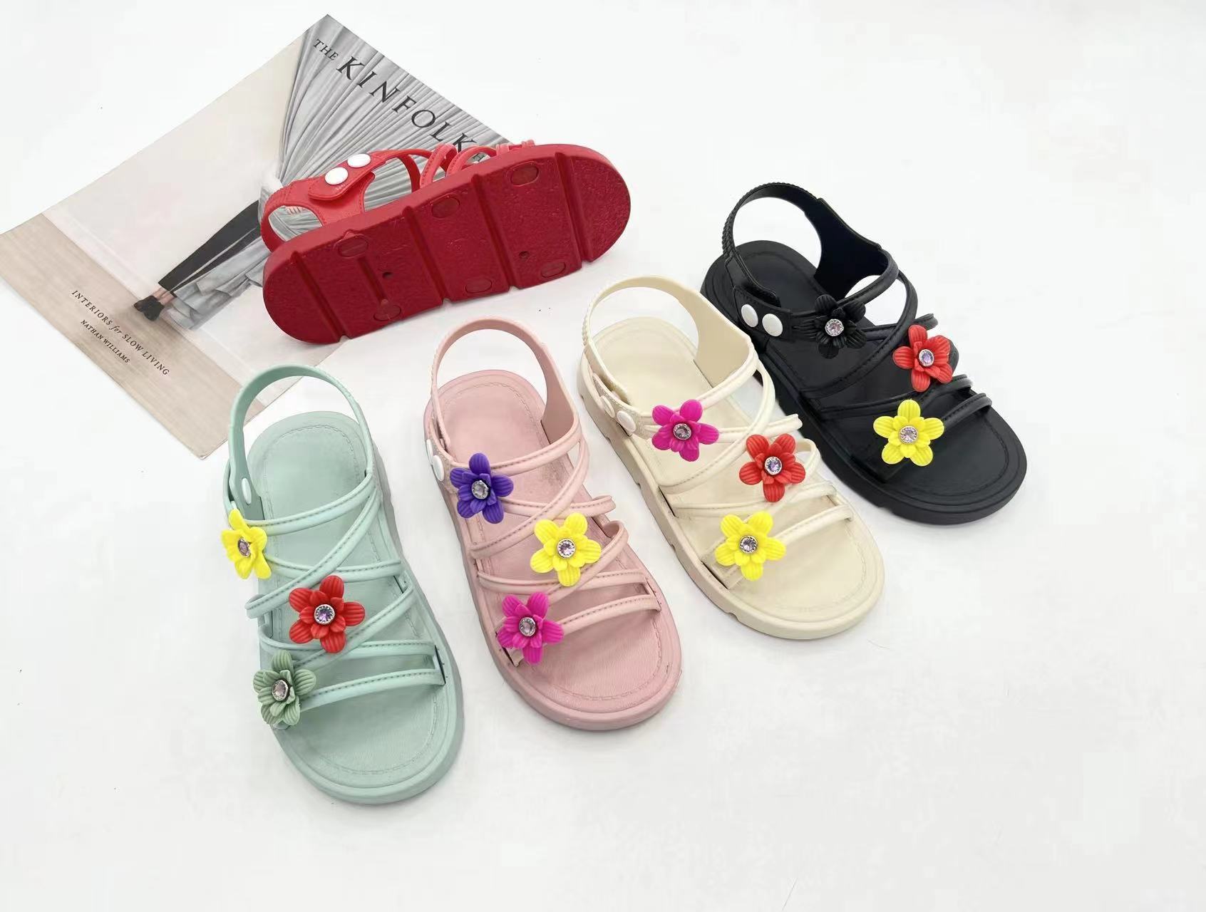 Summer Little Girls Sandals Flower Simple Cute Pink Green Children Sandals Toddler Baby Soft Casual School Girl Shoes