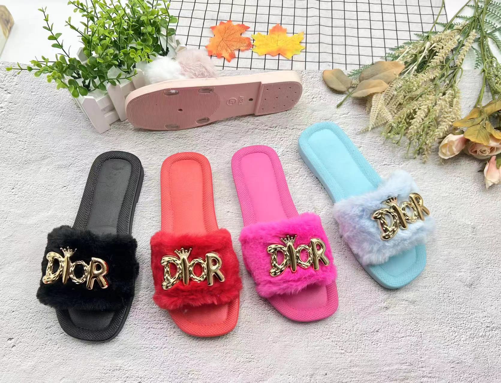 Flat Casual Rabbit Hair Autumn Pvc Sandals Footwear Women Shoes Sandals