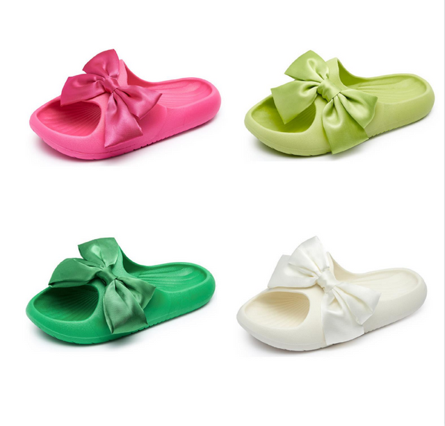 Customized Pink Flat Lady Slippers Cute Summer Sandals Women EVA Platform Slippers with Ribbon Bow