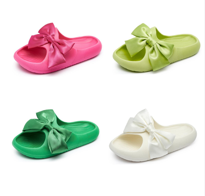 Customized Pink Flat Lady Slippers Cute Summer Sandals Women EVA Platform Slippers with Ribbon Bow
