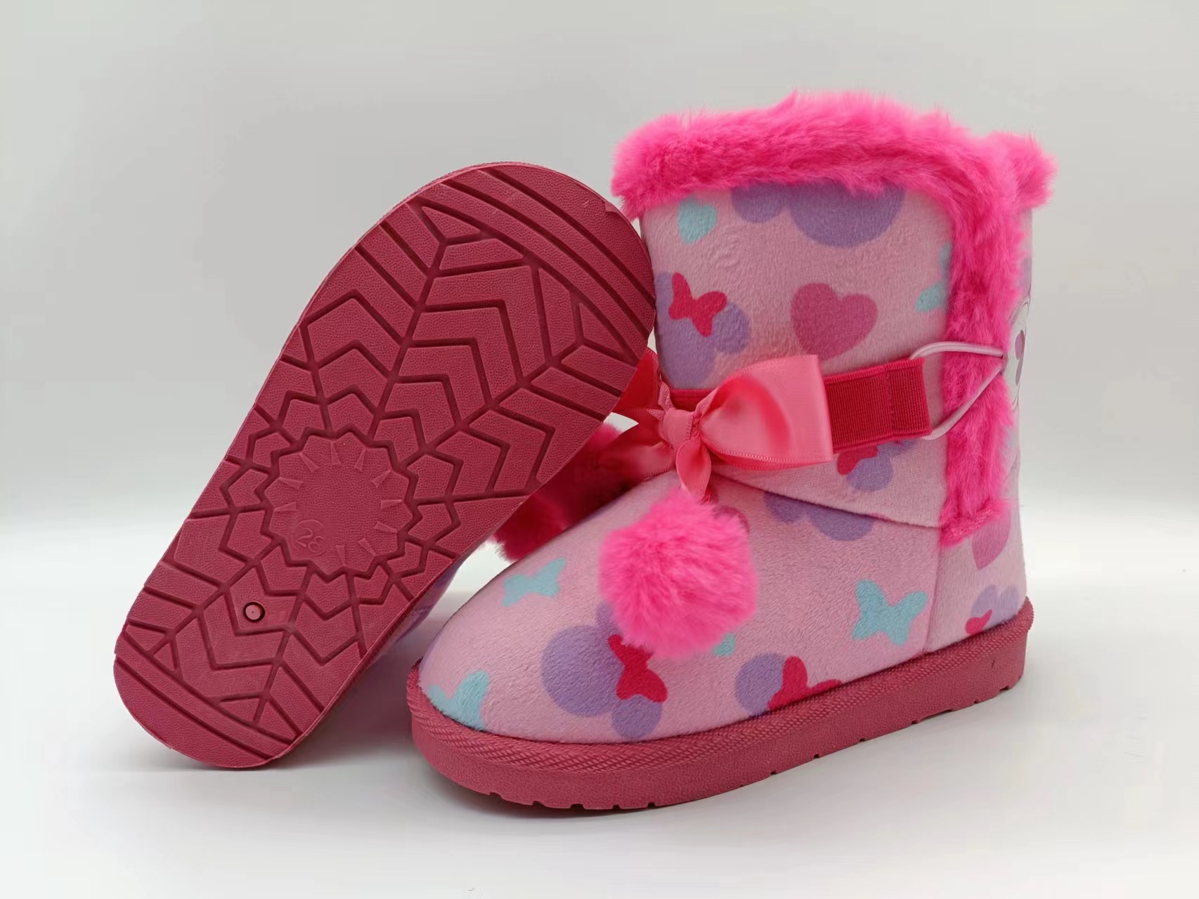 Winter Pink Thickened Kids Cotton Shoes Cartoon Minnie Girl Warm Snow Boots