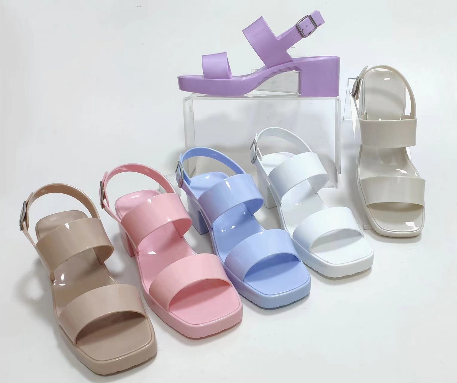 Summer Fashion Solid Color High-Heeled Sandals Casual Beach Woman Jelly Slipper