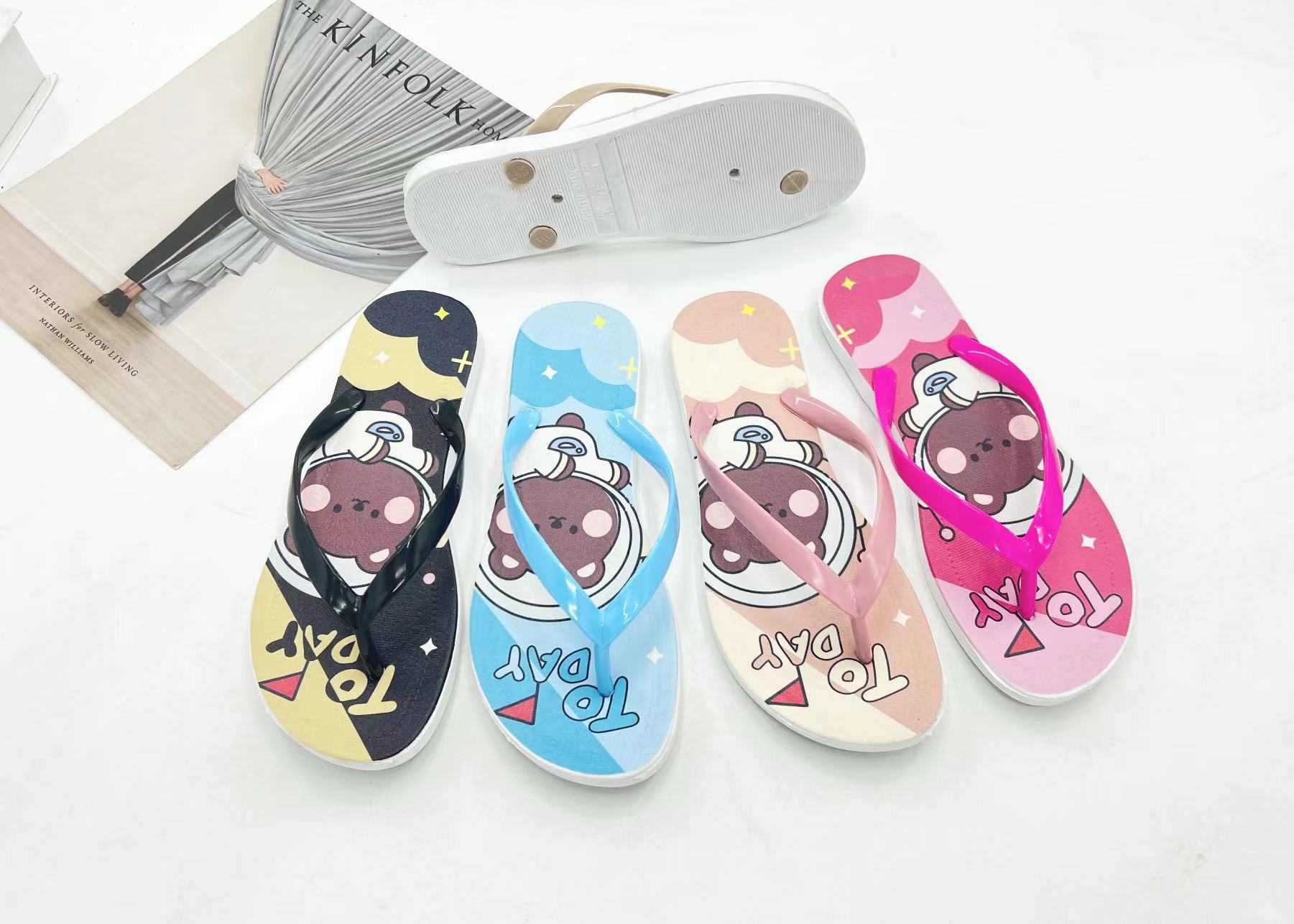 Women Fashion Summer Shoes Flip Flops Custom Ladies Slippers Sandals With Cartoon Pattern