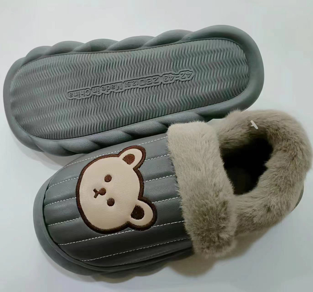 Waterproof Slippers Winter Indoor Home Cotton Shoes Non Slip Plush Cute Bear Men Slipper Shoes