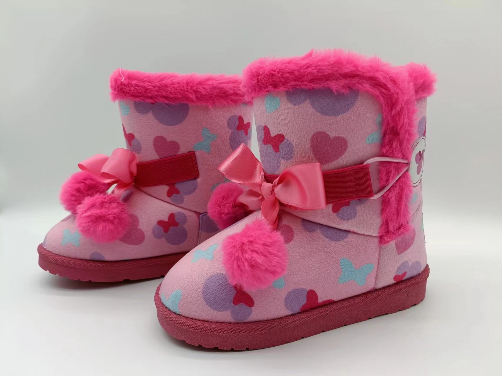 Winter Pink Thickened Kids Cotton Shoes Cartoon Minnie Girl Warm Snow Boots