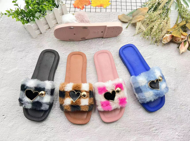 Flat Casual Rabbit Hair Autumn Pvc Sandals Footwear Women Shoes Sandals