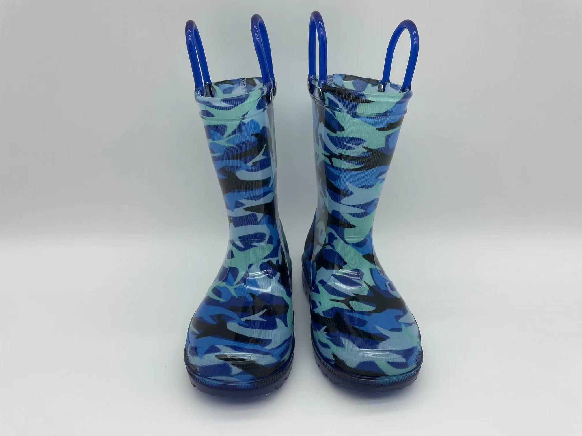 Custom Reusable Kids Rain Boots Waterproof Unique Children Rain Boots for Kids with PVC Hand Lug
