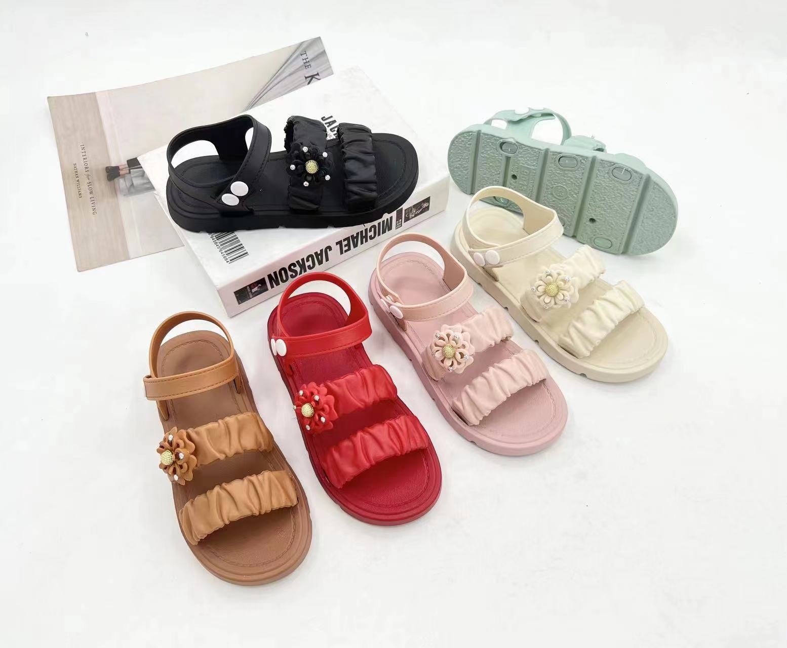 New Summer Baby Girls Fancy Sandals Flats Soft Bottom Open Toe Shoes With Flower Princess Girls Casual Beach Fashion Sandals